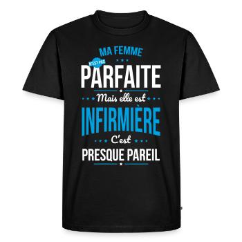 Ma femme pas parfaite mais elle est infirmière - T-shirt Premium bio Homme - noir - Devant - Nico (187cm)