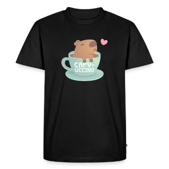 Cute Capybara In Coffee Cup Funny Capyuccino - Men's Premium Organic T-Shirt - black - Front - Nico (187cm)