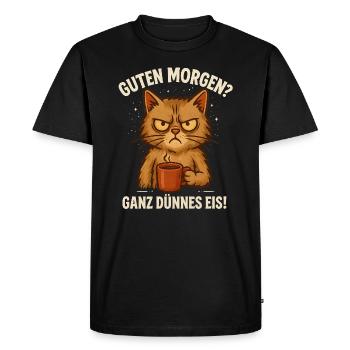 Good Morning Very Thin Saying Cat Coffee - Men's Premium Organic T-Shirt - black - Front - Nico (187cm)