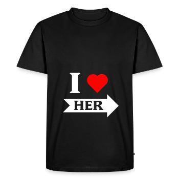 I love Her right arrow white - Men's Premium Organic T-Shirt - black - Front - Nico (187cm)