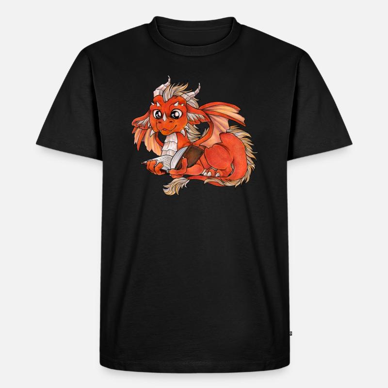 Niedlicher Lesender Drache Fantasy Geschenkidee - Männer Premium Bio T-Shirt - Schwarz