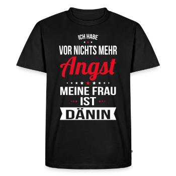 Ma femme est danoise - Idée cadeau Humour - T-shirt Premium bio Homme - noir - Devant - Nico (187cm)