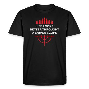 Life Looks Better Throught A Sniper Scope - Men's Premium Organic T-Shirt - black - Front - Nico (187cm)