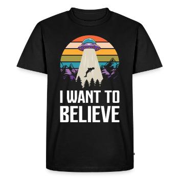 Funny Space Alien UFO Spacecraft - Men's Premium Organic T-Shirt - black - Front - Nico (187cm)