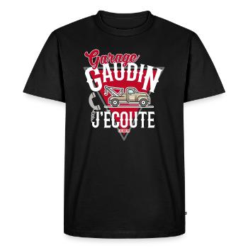T-shirt Garage Gaudin j'écoute (dépanneuse) - T-shirt Premium bio Homme - noir - Devant - Nico (187cm)