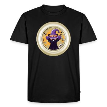 Chat d’Halloween dans un cadre photo Chat dans un cadre photo - T-shirt Premium bio Homme - noir - Devant - Nico (187cm)