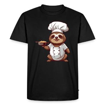 Cute Sloth Comic Chef with Chef's Hat Design - Men's Premium Organic T-Shirt - black - Front - Nico (187cm)