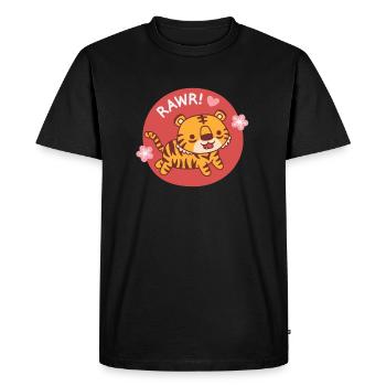 Cute Little Tiger Goes Rawr With Sakura Flowers - Men's Premium Organic T-Shirt - black - Front - Nico (187cm)