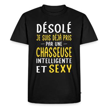 Désolé déjà pris par une chasseuse sexy - T-shirt Premium bio Homme - noir - Devant - Nico (187cm)