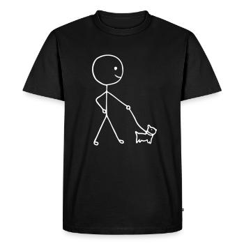 Drôle de stickman marchant avec un chien - T-shirt Premium bio Homme - noir - Devant - Nico (187cm)