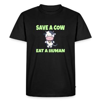 VEGAN : Save a Cow eat a Human - T-shirt Premium bio Homme - noir - Devant - Nico (187cm)