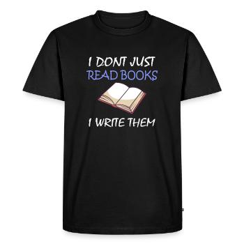 Écriture / Écrivain: Je ne lis pas que des livres - T-shirt Premium bio Homme - noir - Devant - Nico (187cm)