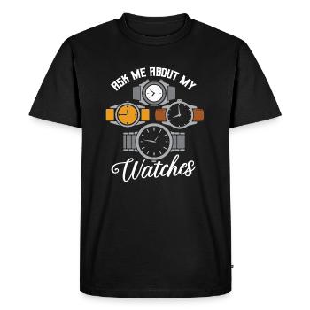 Montre porteur horlogerie horloger collectionneur de montres - T-shirt Premium bio Homme - noir - Devant - Nico (187cm)