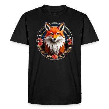 Renard asiatique avec des fleurs de cerisier - T-shirt Premium bio Homme - noir - Devant - Nico (187cm)