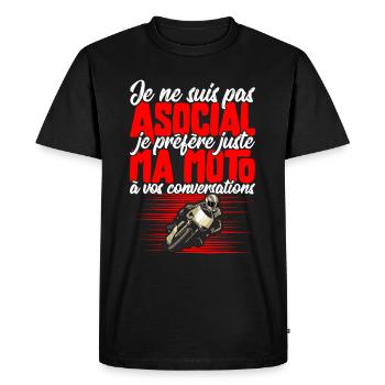 "Pas asocial moto" t-shirt humour motarde - T-shirt Premium bio Homme - noir - Devant - Nico (187cm)