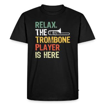 Détendez-vous le tromboniste est ici musique de trombone - T-shirt Premium bio Homme - noir - Devant - Nico (187cm)
