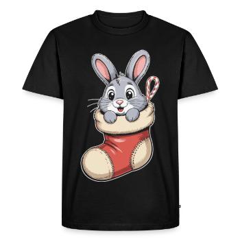 Lapin de Noël en chaussette câline - T-shirt Premium bio Homme - noir - Devant - Nico (187cm)