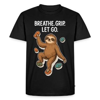 Zen Sloth: Grip Let Go Climbing - Men's Premium Organic T-Shirt - black - Front - Nico (187cm)