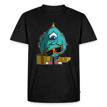 Monstre à lunettes - faux cadeau - T-shirt Premium bio Homme - noir - Devant - Nico (187cm)