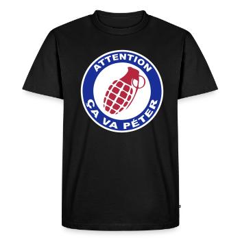 Attention ça va péter - T-shirt Premium bio Homme - noir - Devant - Nico (187cm)