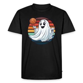 Halloween Ghost Plays Basketball Vintage Sunset - Men's Premium Organic T-Shirt - black - Front - Nico (187cm)