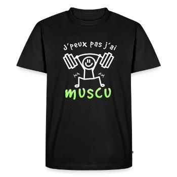 J'Peux Pas J'ai Muscu - T-shirt Premium bio Homme - noir - Devant - Nico (187cm)