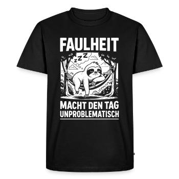 Laziness makes the day easy - Men's Premium Organic T-Shirt - black - Front - Nico (187cm)