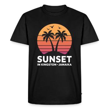Coucher de soleil à Kingston, Jamaïque, vacances Palmiers - T-shirt Premium bio Homme - noir - Devant - Nico (187cm)