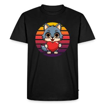 Blue Fox with Heart - Retro Vintage Sunset - Men's Premium Organic T-Shirt - black - Front - Nico (187cm)