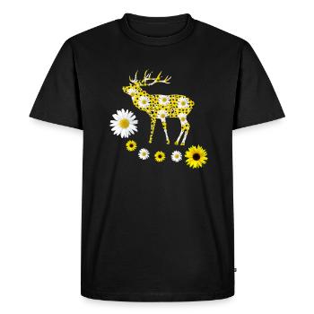 cerf sauvage avec des tournesols et des marguerites - T-shirt Premium bio Homme - noir - Devant - Nico (187cm)