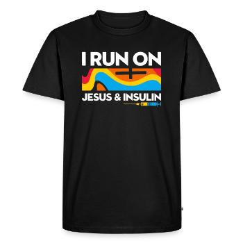 Cadeau humoristique : Je cours sur Jésus et l’insuline - T-shirt Premium bio Homme - noir - Devant - Nico (187cm)