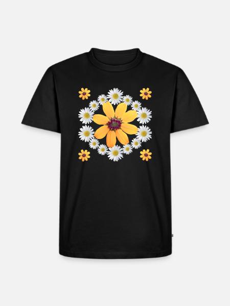 Daisies Orange Blossom Daisies Floral Pattern - Men's Premium Organic T-Shirt - black
