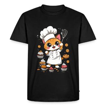 Mignon chat boulanger pâtissier - T-shirt Premium bio Homme - noir - Devant - Nico (187cm)