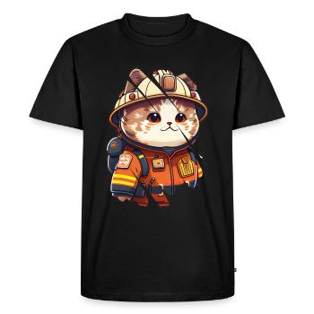 Pompier félin - T-shirt Premium bio Homme - noir - Devant - Nico (187cm)