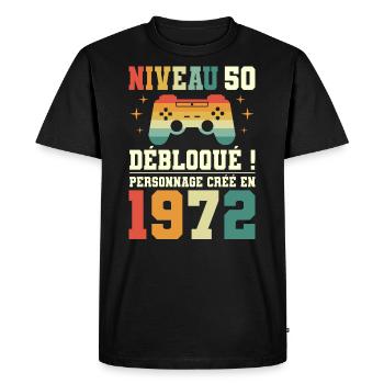 Anniversaire 50 Ans Geek Niveau 50 Humour - T-shirt Premium bio Homme - noir - Devant - Nico (187cm)