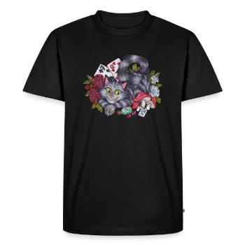 Alice im Wunderland Grinsekatze mit Rosen Karten - Männer Premium Bio T-Shirt - Schwarz - Vorne - Nico (187cm)