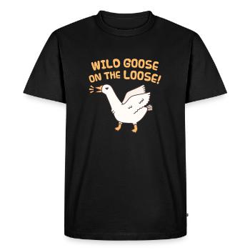Drôle d’oie sauvage en liberté - T-shirt Premium bio Homme - noir - Devant - Nico (187cm)