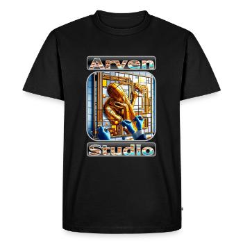 "Golden Cyber Sculptor – Futuristic Art Vibe" - Men's Premium Organic T-Shirt - black - Front - Nico (187cm)