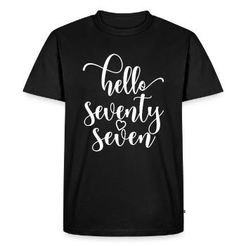 Hello Seventy Seven Cute 77 Years Old Birthday - Men's Premium Organic T-Shirt - black - Front - Nico (187cm)
