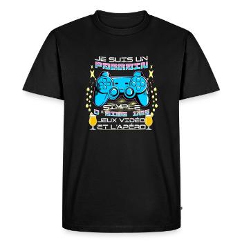 Maillot parrain gamer bière t-shirt idée cadeau - T-shirt Premium bio Homme - noir - Devant - Nico (187cm)
