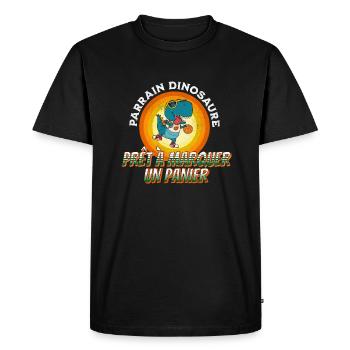 Parrain dinosaure prêt à marquer un panier t-shirt - T-shirt Premium bio Homme - noir - Devant - Nico (187cm)