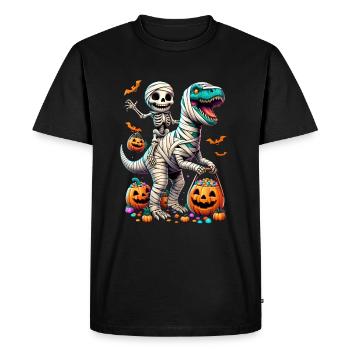 drôle squelette chevauchant momie dinosaure citrouille bonbons - T-shirt Premium bio Homme - noir - Devant - Nico (187cm)