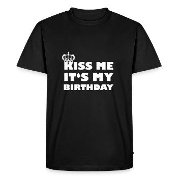 Embrasser c est mon anniversaire - idée cadeau - T-shirt Premium bio Homme - noir - Devant - Nico (187cm)