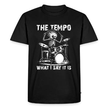 Squelette de crâne de batteur sur la batterie - T-shirt Premium bio Homme - noir - Devant - Nico (187cm)