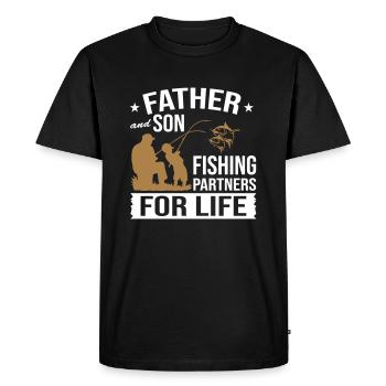 Père et fils partenaires de pêche pour la vie - T-shirt Premium bio Homme - noir - Devant - Nico (187cm)