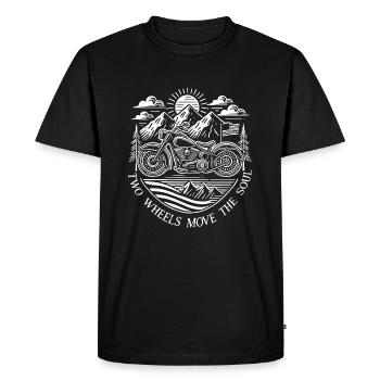 Chemise de moto vintage – Two Wheels Move the Soul - T-shirt Premium bio Homme - noir - Devant - Nico (187cm)