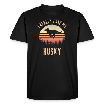 J’adore mon husky, thème husky, thème sibérien - T-shirt Premium bio Homme - noir - Devant - Nico (187cm)