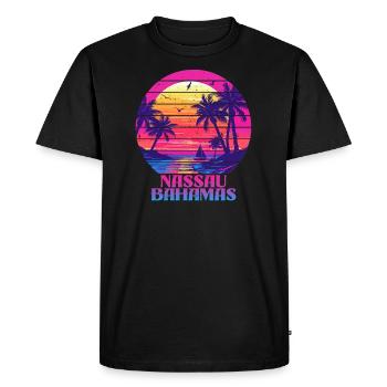 Coucher de soleil Nassau Bahamas Palmier Île d’été - T-shirt Premium bio Homme - noir - Devant - Nico (187cm)