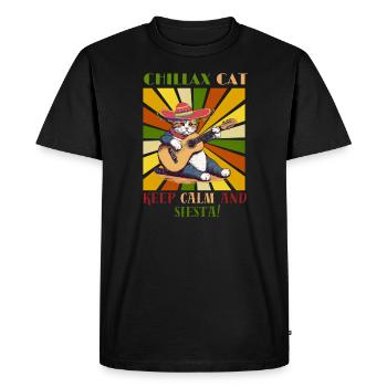 Chillax Cat joue de la musique mexicaine à la guitare. - T-shirt Premium bio Homme - noir - Devant - Nico (187cm)