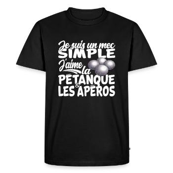 je suis un mec simple j'aime la pétanque et apéro - T-shirt Premium bio Homme - noir - Devant - Nico (187cm)